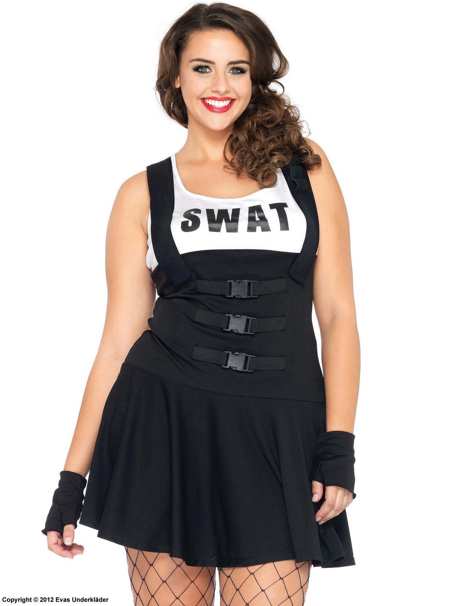 Kvinnlig SWAT-officer, maskeradklänning med hängslen och spänne, plus size